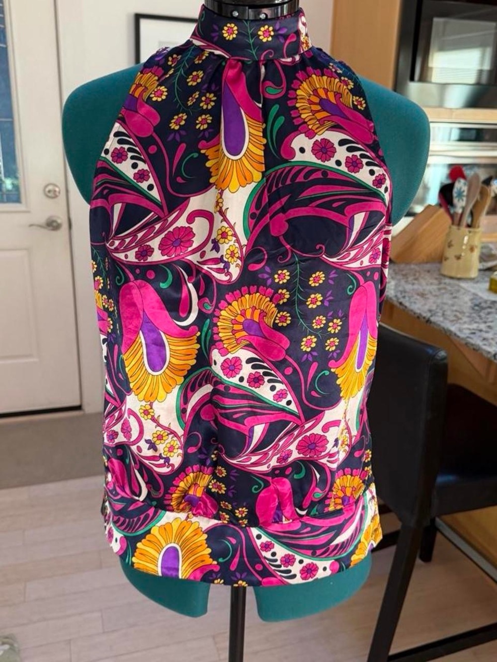 Womens Halter Neck paisley Print Top - Pink & Yellow